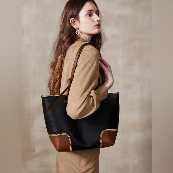 Elegant colorblock shoulder tote bag - Picture 9 of 10